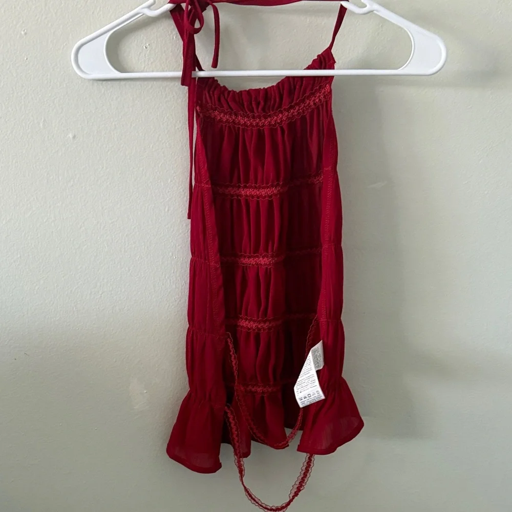 Red Smocked Halter Top - Picture 2 of 2